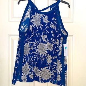 NWT Stitch Fix Collective Concepts Blue Floral Sleeveless Bow-Back Blouse